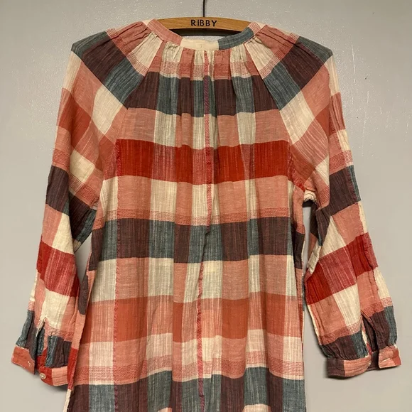 Lucky Brand Plaid button front dress babydoll Size small petite cotton/linen - Picture 9 of 10